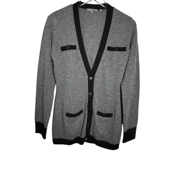 Vince. Cashmere Alpaca womens Cardigan Sweater gray black trim size Medium - Picture 3 of 7